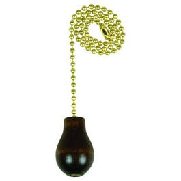 Lamp Pull Chain, Brass With Walnut Wood Knob, 12-In.
