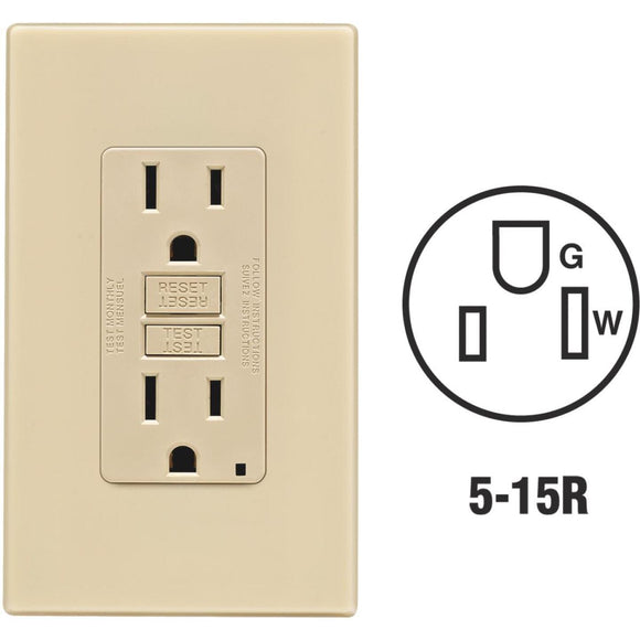 Leviton SmartlockPro Self-Test 15A Ivory Residential Grade 5-15R GFCI Outlet with Screwless Wall Plate