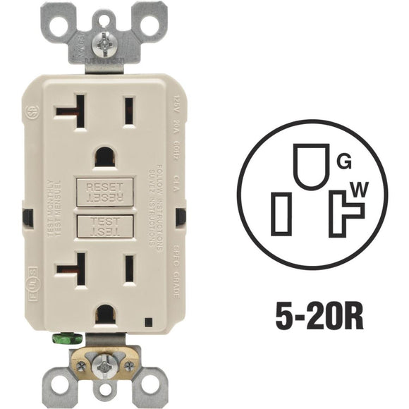 Leviton SmartlockPro Self-Test 20A Light Almond Commercial Grade Rounded Corner 5-20R GFCI Outlet