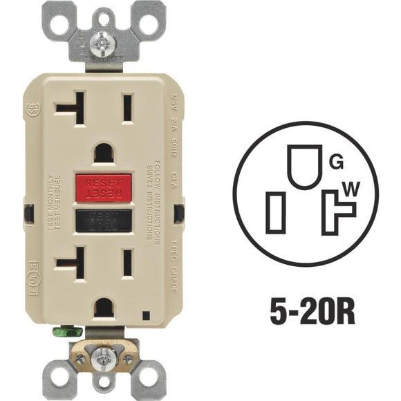 Leviton SmartlockPro Self-Test 20A Ivory Commercial Grade 5-20R GFCI Outlet