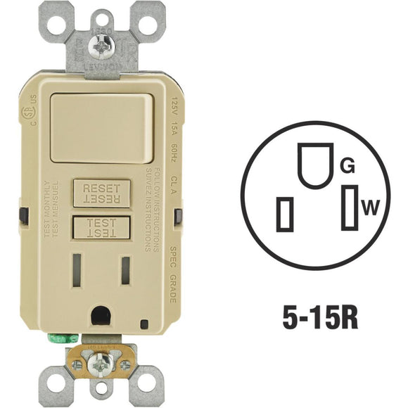 Leviton Ivory 15A Self-Test Tamper Resistant GFCI Switch & Outlet Combination With Wallplate