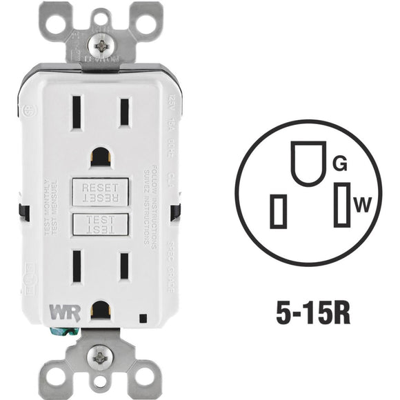Leviton SmartlockPro Self-Test 15A White Residential Grade Tamper & Weather Resistant 5-15R GFCI Outlet