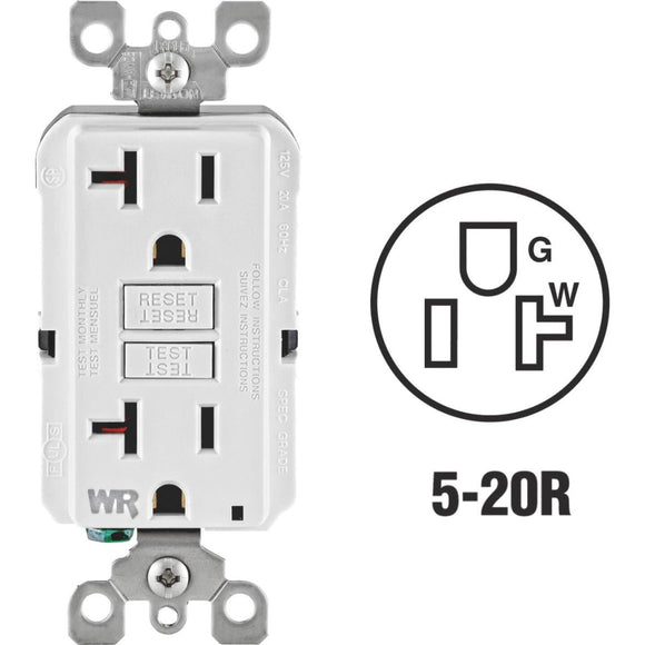 Leviton SmartlockPro Self-Test 20A White Residential Grade Tamper & Weather Resistant 5-20R GFCI Outlet