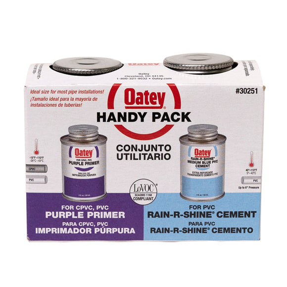 Oatey® 4 oz. PVC Rain-R-Shine Blue Cement and Purple Primer Handy Pack (4 oz.)