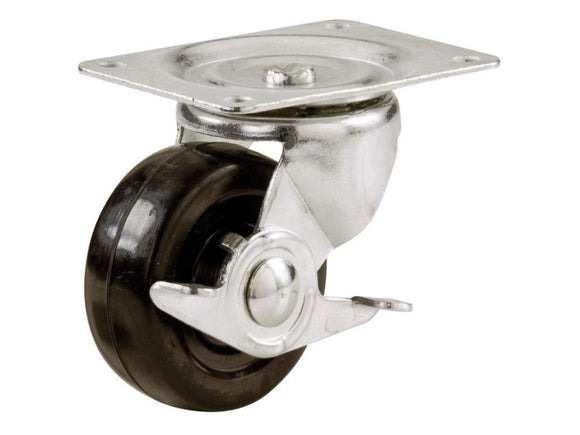 Shepherd Hardware 2-1/2-Inch Soft Rubber Swivel Plate Caster with Side Brake, 100-lb Load Capacity (2 1/2
