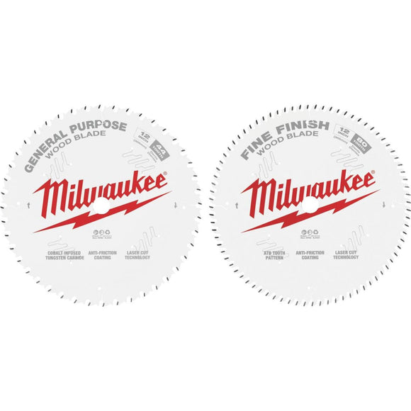 Milwaukee 12 In. 44-Tooth General Purpose & 80-Tooth Fine Finish Wood Circular Saw Blade (2-Pack)