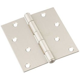 Door Hinge, Interior, Square-Edge, Satin Nickel, 4-In.