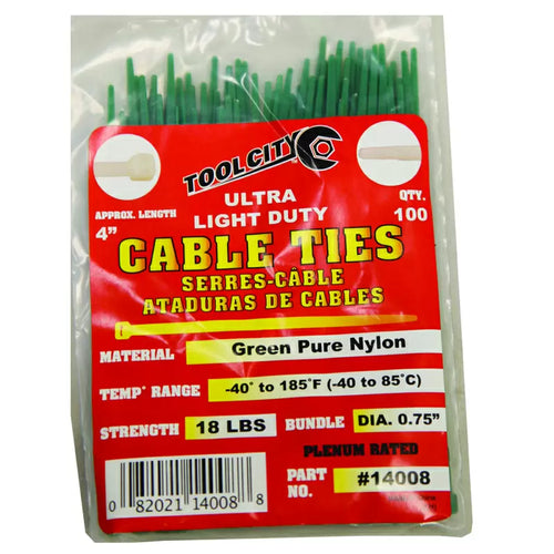 Tool City 4 in. L Green Cable Tie 100 Pack (4, Green)