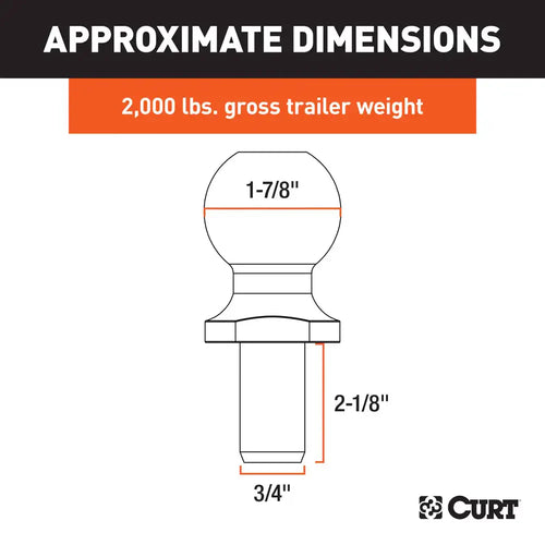 Curt 1-7/8 Trailer Ball (3/4 x 2-1/8 Shank, 2,000 lbs., Chrome, Packaged)