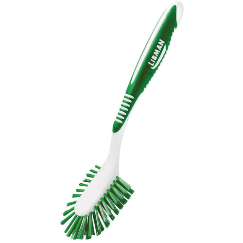 Libman Green & White Polymer 8 In. Ergonomic Rubber Grip Dish Brush