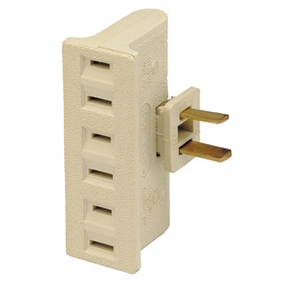 Leviton Indoor 15 Amp, 125 Volt, NEMA 1-15R, Single-to-Triple, Swivel Adapter, 3 Flat Plugs Accepted - Ivory (125 V, Ivory)