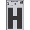 Address Letters, H, Reflective Black/Silver Vinyl, Adhesive, 3-In.