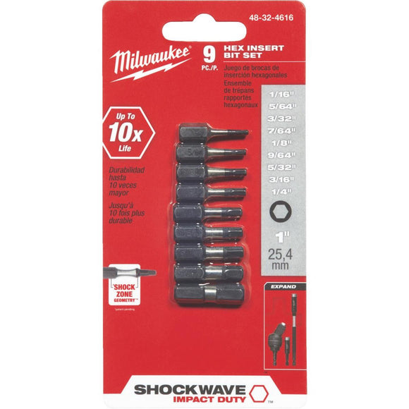 Milwaukee Shockwave Hex Insert Impact Screwdriver Bit Set (9-Piece)